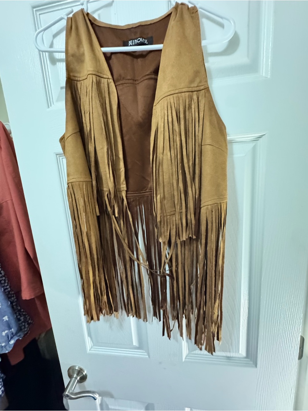 Fringed Suede Vest in Camel